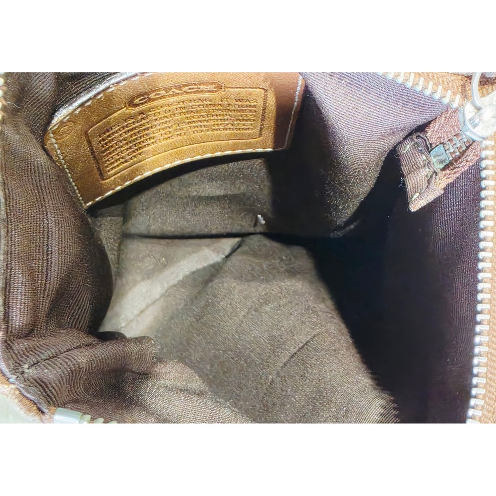 Coach Signature Jacquard Crossbody Bag Tan Leather Trim Slim Messenger Brown - Picture 5 of 12